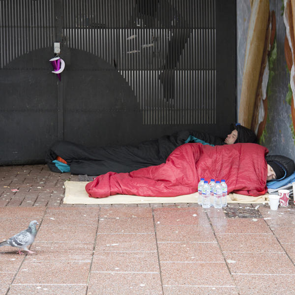 Homeless couple sleeping rough in cardiff